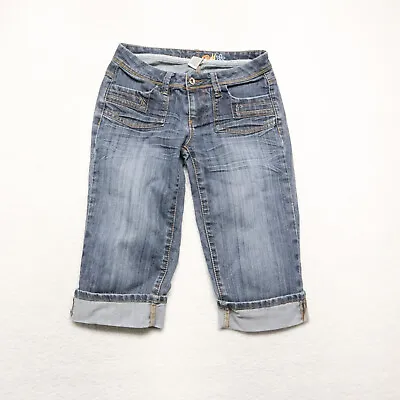 Mudd Women's Juniors Size 5 Blue Skimmer Capri Cuffed Medium Wash Stretch Jeans • $12.21