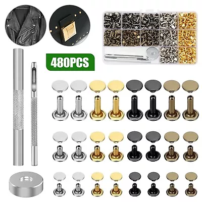 240 Set DIY Leather Rivet Double Cap Tubular Metal Stud Tool Kit 4 Colors 3 Size • $14.98