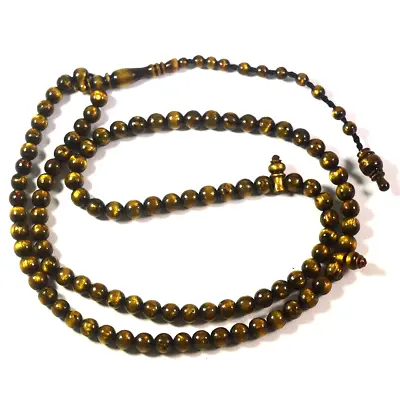 Islamic Muslim Gold Black Coral Sea Yusr  99 Prayer Beads Rosary Tasbih 08 Mm • $79