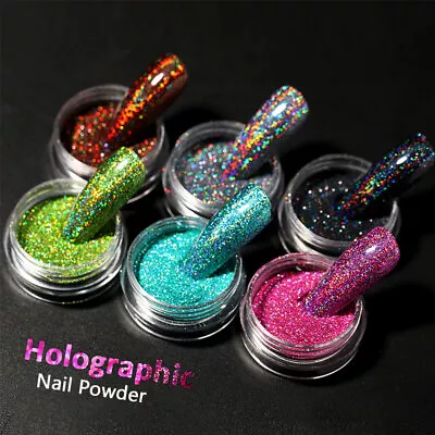 $1.42 • Buy Nail Glitter Powder Holographics Silver Pigment Nail Art Dust Sparkle Gel Flakes