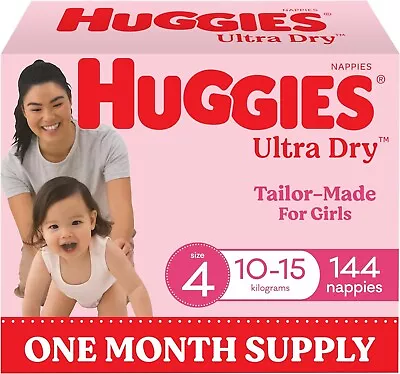 Huggies Ultra Dry Nappies Girls Size 4 (10-15kg) 144 Count New Au • $89.99