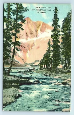 Postcard Snow Mass Lake And Haggerman Peak CO Linen G95 • $2.99