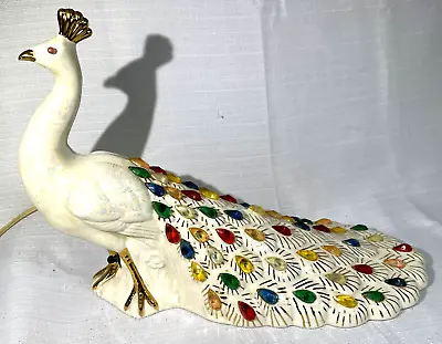 $74.99 • Buy Vintage MCM Holland Mold Ceramic Peacock Table TV Lamp 1960's Multi-color Lights