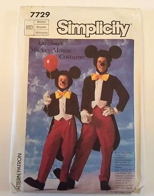 Mickey Mouse Costume Simplicity Sewing Pattern Adult Medium FF 7729 Halloween • $22.21