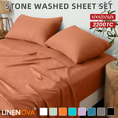 2200TC Hotel Collection Bed Sheet Set Fitted Flat Pillowcases S/D/Queen/K/KS AU • $24.69