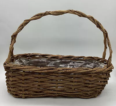 Vintage Primative Wooden Hand Woven Lined 16” Wicker Basket • $18.99