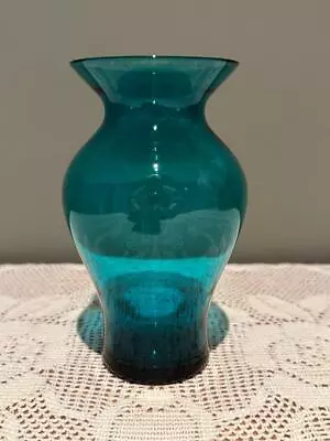 Vintage Retro Small Art Glass Vase - Hand Blown - Teal Blue - Gc • $19