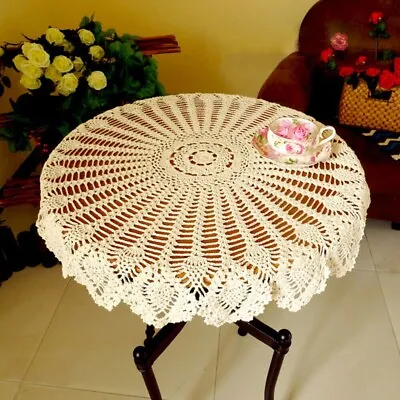 FMIYJUN 36  Vintage Hand Crochet Lace Tablecloth Round Table Topper Flower Doily • $15.99