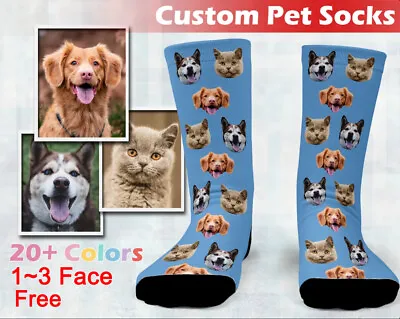 Personalized Pet Face Socks For Men Women Custom Novelty Crew Socks Xmas Gifts • $12.98