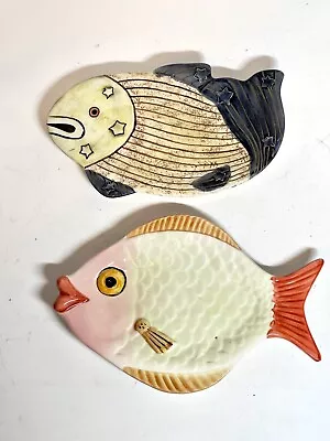 Lot Of 2 Fish Shaped Plates ~ Hand Painted Ceramic • $10