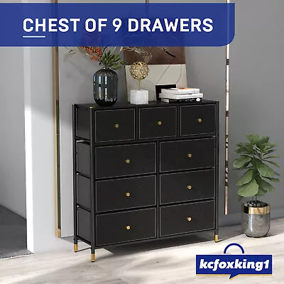 9 Chest Of Drawers Tallboy Dresser Table Storage Fabric Bedroom Furniture Black • $129.49