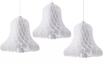 3 X Medium 20cm White Honeycomb Paper Bells - Wedding Or Party Decoration - New • £4.95
