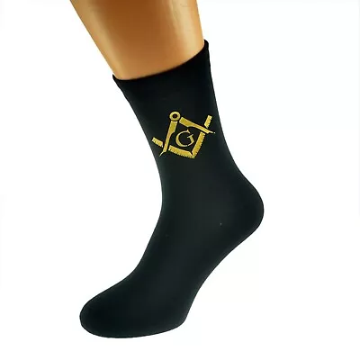 Gold Masonic With G Design Mens Uk 5-12 Black Socks X6N345 • $6.77