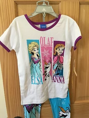 New Disney Frozen 2 Elsa Anna Soft Cotton Pajama Set Short Sleeve 8 White Blue • $8.99