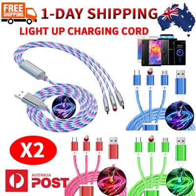X2 3 In 1 LED Flowing Light Up Charger Fast Charging Cable For USB Type C Phone • $8.49