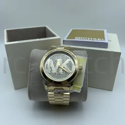 New Michael Kors MK5706 Runway 45mm Gold Dial Crystal Pave Fashion Women's Watch • $113