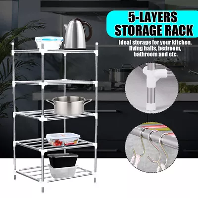 5 Tier Stand Saucepan Kitchen Pot Shelf Holder Stand Chrome Storage Organiser • £13.55