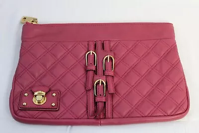 Marc Jacobs Pink Purple Quilted Leather Oversized Pouchette Clutch Gold Buckles • $232