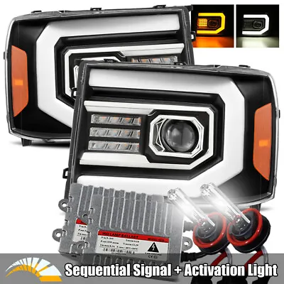 6000K HID/For 07-13 GMC Sierra Sequential Signal Black Dual Projector Headlights • $381