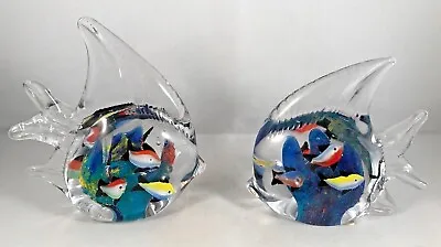 Murano Style Art Glass Tropical Angel Fish Paperweight Figurine Set Of 2 • $26.24