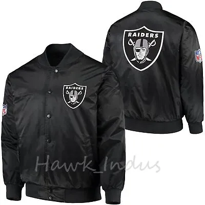 NFL Oakland Raiders Black Varsity Jacket Back Patch Vintage Style Bomber Jacket • $95