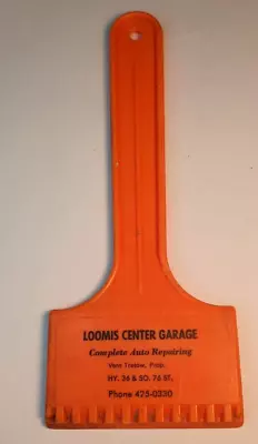 Vtg Auto Repair Advertising Ice Scraper Loomis Center Garage Franklin WI Orange • $8