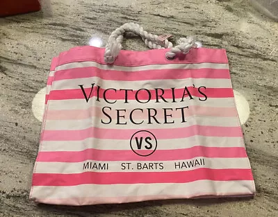 Victoria’s Secret Miami St. Barts Hawaii Pink Striped Canvas Beach Pool Tote Bag • $69