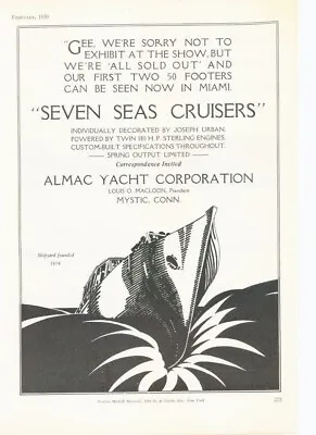 1930 Almac Yacht Boat Travel Seven Sea Cruiser Mystic Macloon Marine 17151 • $29.95