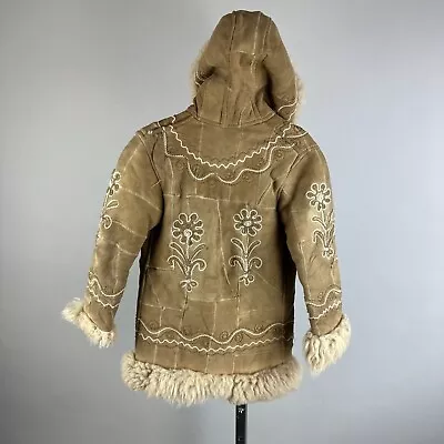 Vtg 70s Youth Afghan Suede Embroidered Shearling Penny Lane Jacket Kids Size M • $214.12