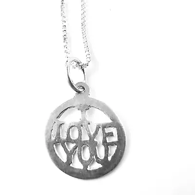 925 Solid Sterling Silver I Love You Charm With 16  Box Chain Very Sturdy! • $25