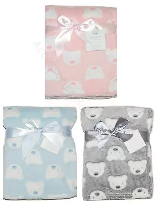 Baby Teddy Bear Blanket Wrap Soft Fleece ~ Pink Blue Grey  ~ Newborn Shower Gift • £8.99