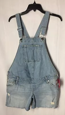 Isabel Maternity Denim Blue Jean Size 2 Woman Bib Shorts Distressed Small • $12.40