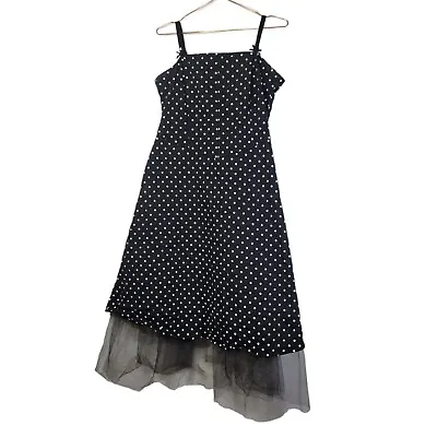 Torrid Vintage Black White Polka Dot Tulle Trim Midi Sleeveless Dress Size 14 • $12