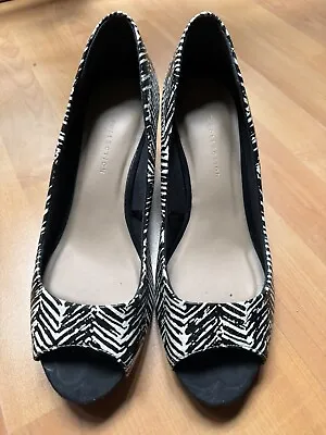 M&S Collection Zebra Printed Block Heels Open Toed Shoes UK Size 7 • £18