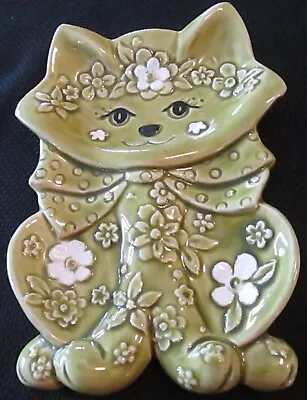 Vintage Enesco Japan Ceramic Green Cat Spoon Rest Or Wall Hanging • $19.99