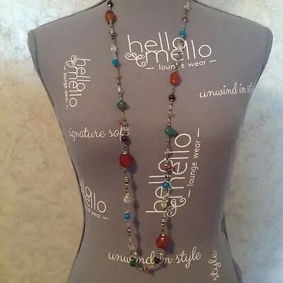 Seed Beaded And Mixed Multi Color Stones Continuous Necklace 41  • $10