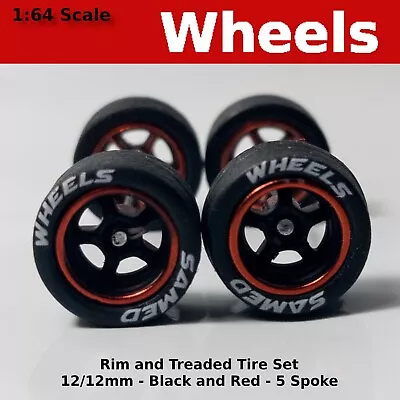 Black And Red 12mm Lettered 5 Spoke Wheels - 12/12mm For Hot Wheels • $3.99