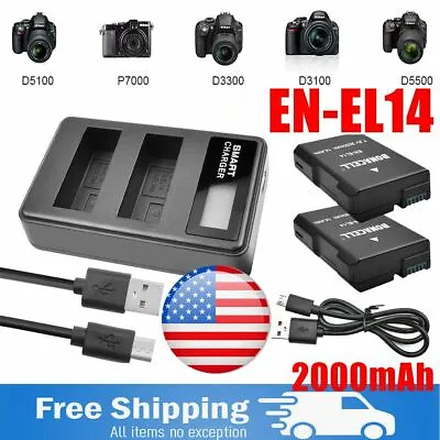 2X EN-EL14a Battery + Charger For Nikon D5100 D5300 DSLR Camera D3500 D5600 5300 • $22.99