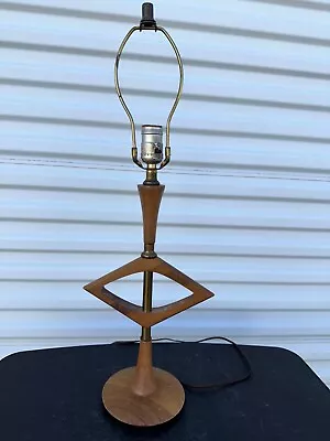 Vintage Unique Mid Century Modern Wood & Brass ‘Diamond Heart” 25” Table Lamp • $349.99