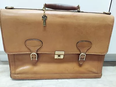 Jack Georges Tan Brown 100% Leather Sturdy Vintage Doctor Lawyer Briefcase Bag • $99.99