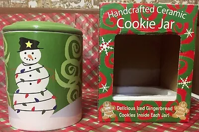 Christmas Cookie Jar*Holiday Snowman With Lights*Green*Cookie Keepers*canister • $13.99