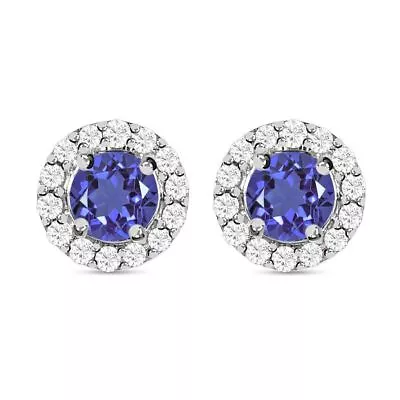 TJC 0.68ct Tanzanite Halo Stud Earrings For Women In 9ct White Gold Push Back • £205.19