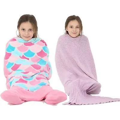 Kids Blanket Mermaid Tail Soft Fleece Blankets Sleeping Bag Fancy Dress One Size • £6.99