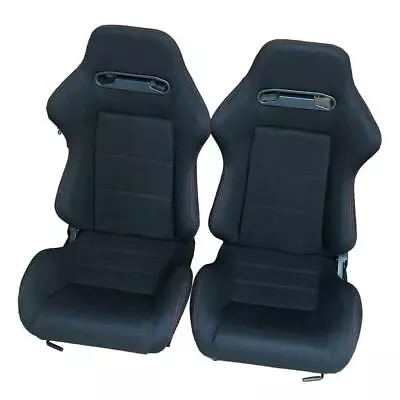 2 Pair Black Cloth Reclinable Racing Seats With Red Stitching Slide Brackets • $235.99