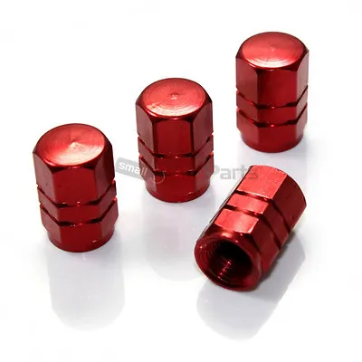 (4) Red Aluminum Tire/Wheel Air Pressure Valve Stem CAPS For Auto-Car-Truck-Bike • $0.99