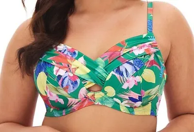 Dorina Bikini Top Merida Size 36C Green Tropical Underwired Full Cup Wrap D02192 • $18.53