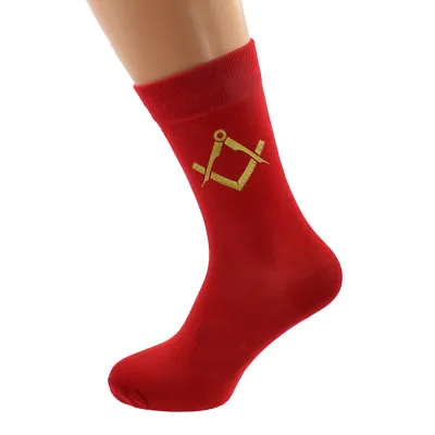 Gold Masonic No G Design Vinyl Print Mens Red Socks Adult Size UK 5-12 - X6N786 • $6.15