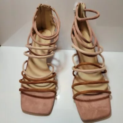 Cato Comfort Caged Heeled Dusty Rose Sandals • $25