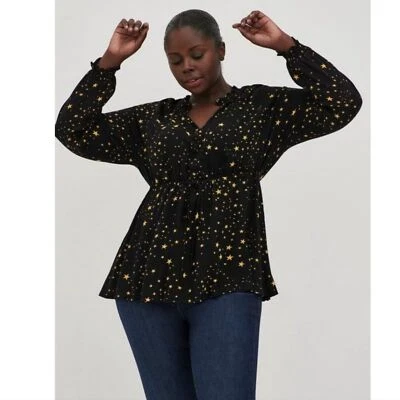 Torrid Rayon Crepe Tie Waist Star Celestial Print Peasant Top Women's  Size 6X • £30.28