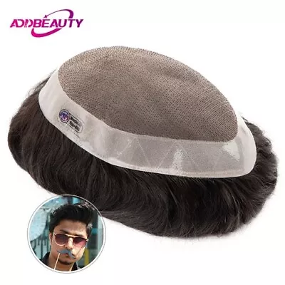 Men Hair Toupee Mono NPU HumanHair Wig Indian Hair System Straight WaveHairpiece • $157.67